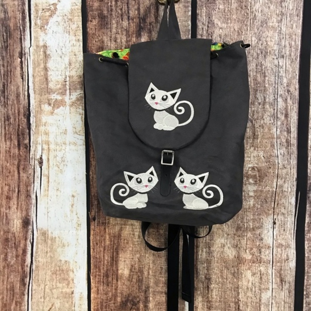 Paxton Designs Kitty Kat Theme Backpack, Faux Suede